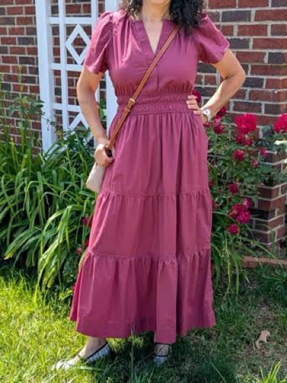 Serra Mauve Tiered Maxi Dress with Short Sleeves